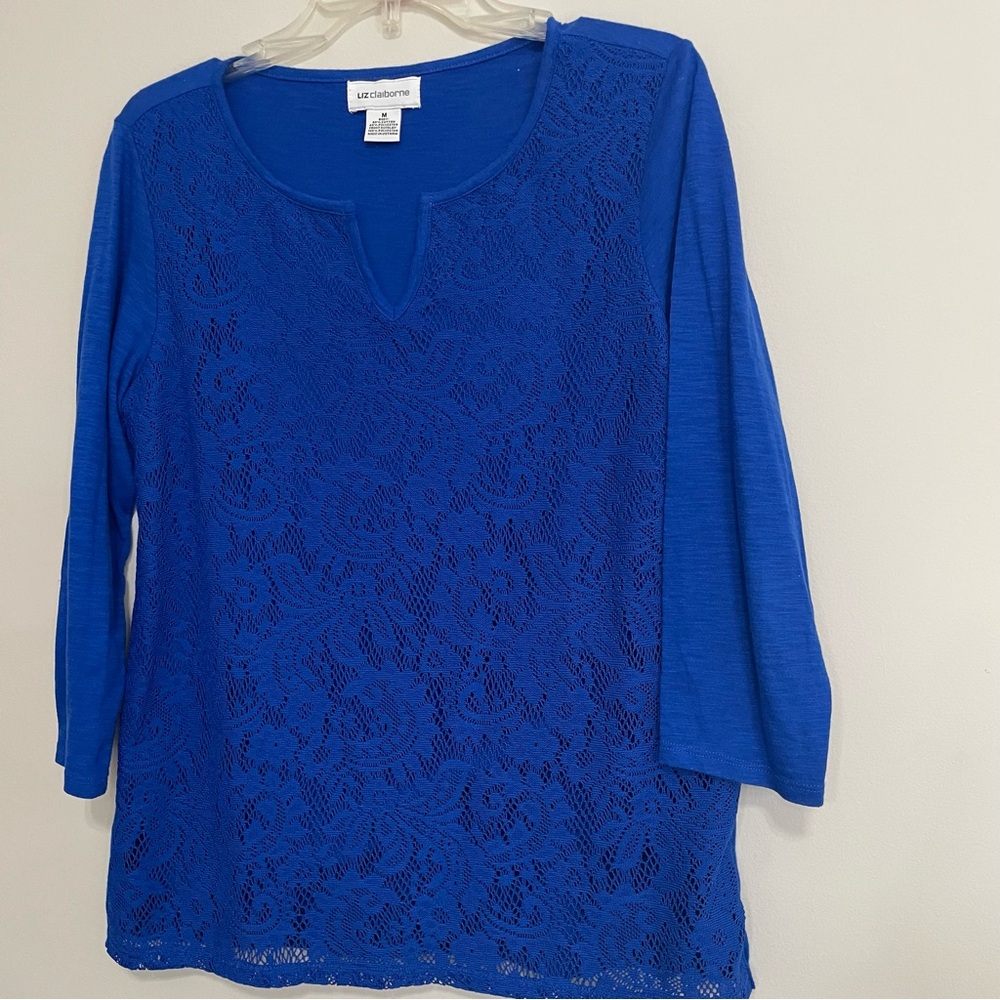 Liz Claiborne Royal Blue Lace Blouse ~ Size Medium ~ Casual